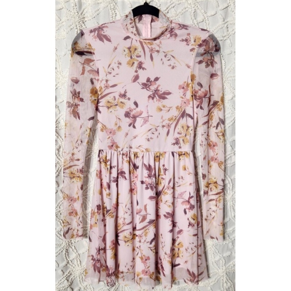 Altar'd‎ State Womens Mini Floral Dress Size Small Pink Sheer Whimsical Romantic